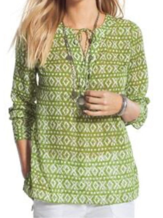 Chico's Tops - Chico's Green Geometric Casual Semi Sheer Top - Sz 1 - 1x
